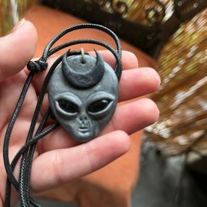 Space alien handmade necklace with third eye